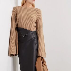 LOULOU Studio Tumaraa flared sleeve ribbed cashmere blend sweater in camel